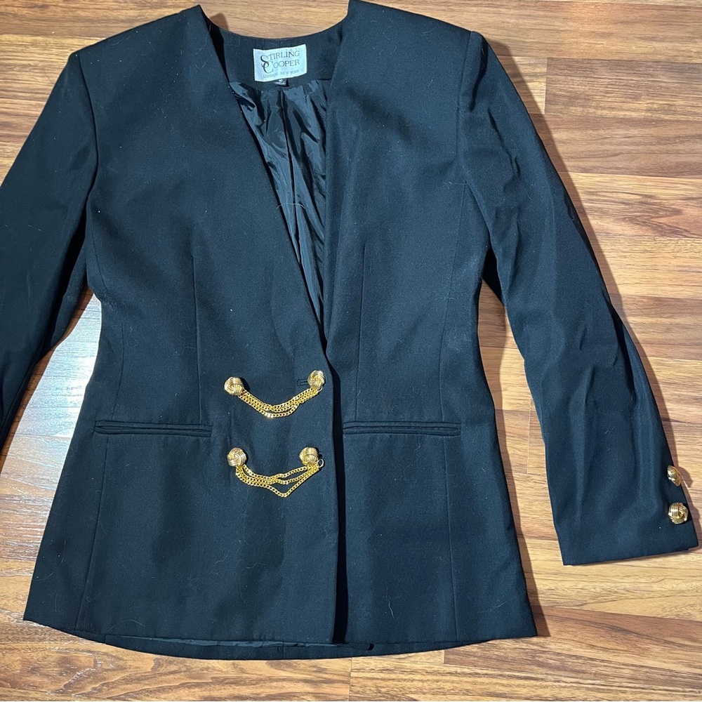 Vintage 90’s Black Blazer with Gold Buttons Vintage Black Jacket Princess Diana - Picture 4 of 11